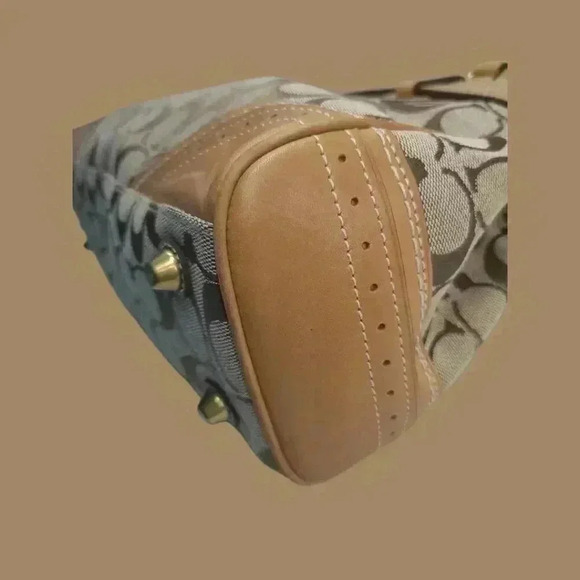 COACH Signature Satchel Shoulder Bag in tan vachetta leather/ canvas - Picture 8 of 13